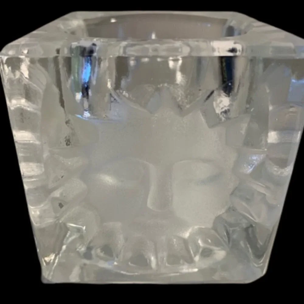 Vintage 3D Effect Recycled Glass Square Candle Holder with SUN Engraving 3